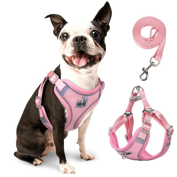 TETOU Reflective Dog Harness and Leash Set, No-Pull Pet Harness Adjustable Mesh, Ultra Breathable Padded Dog Vest Harness for Small Medium Large Dogs - Pink, S
