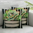 thumbnail image 3 of Shiartex  Tropical Plants Throw Pillow Covers Succulent/Cactus with Black Striped Farmhouse Home Decorative Square Cushion Cover 24x24in, 3 of 5