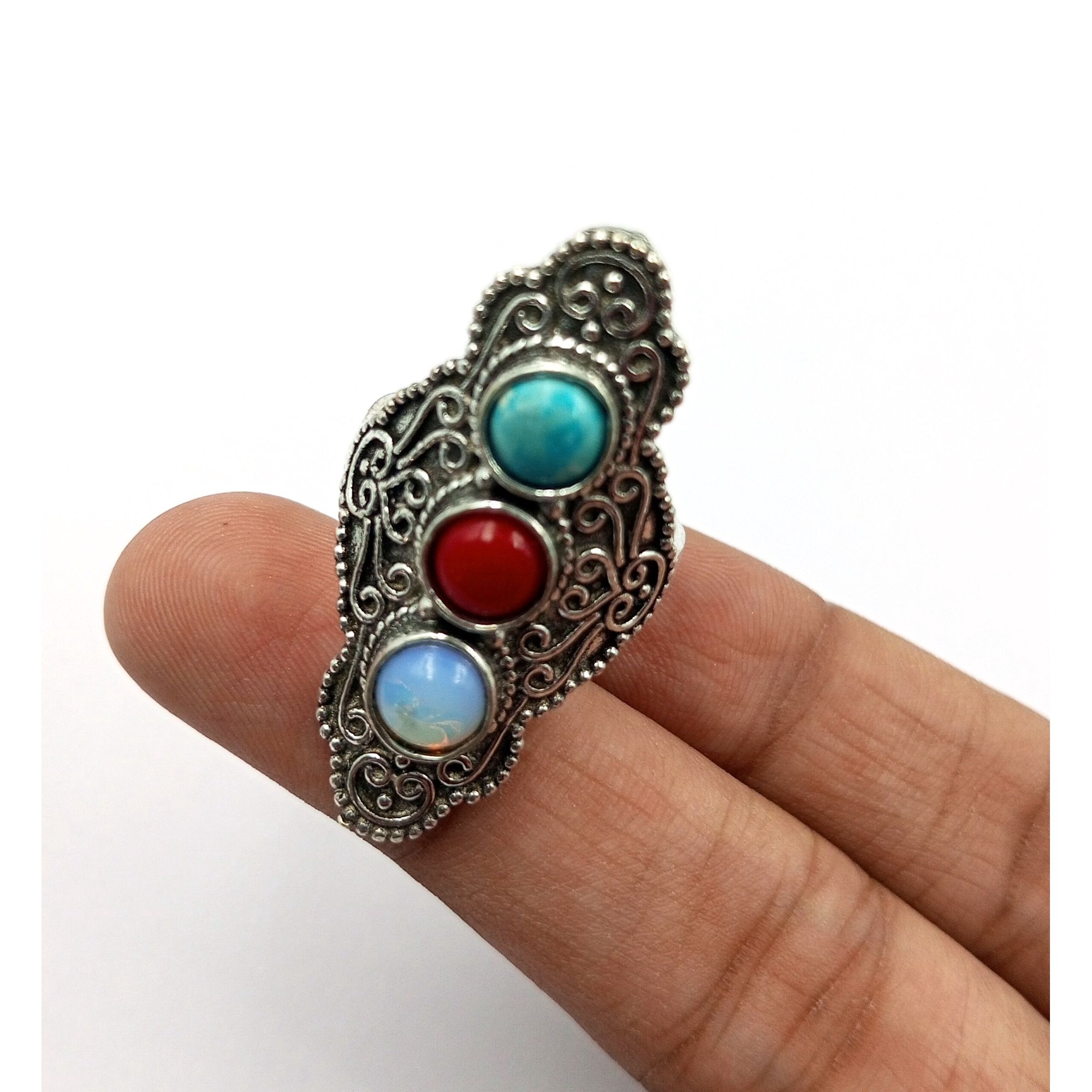 Onyx & Mix Gemstone 925 Sterling Silver Plated Women Ring
