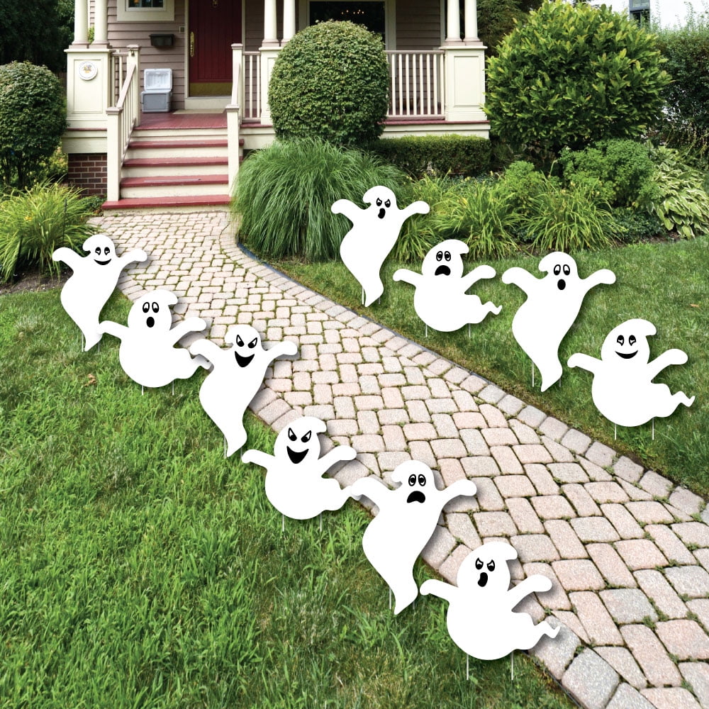 Spooky Ghost Ghost Shape Lawn Decorations Outdoor Halloween Yard Decorations 10 Piece
