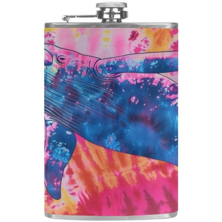 

josid Tie Dye 3.6x6in Stainless Steel Small Flask Leak-Proof Stainless Steel Construction Wrapped in Premium Two-Layer Leather Nano-Printed Design 227ml Capacity