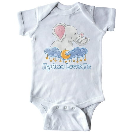 

Inktastic My Oma Loves Me Cute Elephants Clouds Moon and Stars Gift Baby Boy or Baby Girl Bodysuit