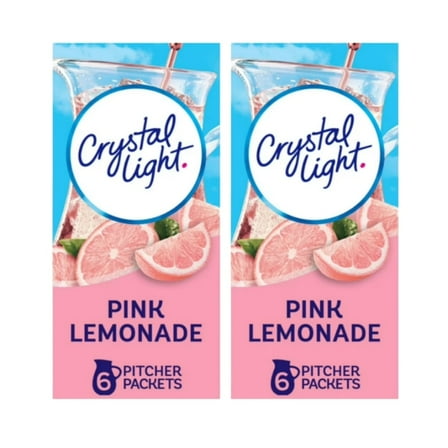 (2 Pack) Crystal Light Naturally Flavored Pink Lemonade Powdered Drink Mix 6-Count Pitcher Packets
