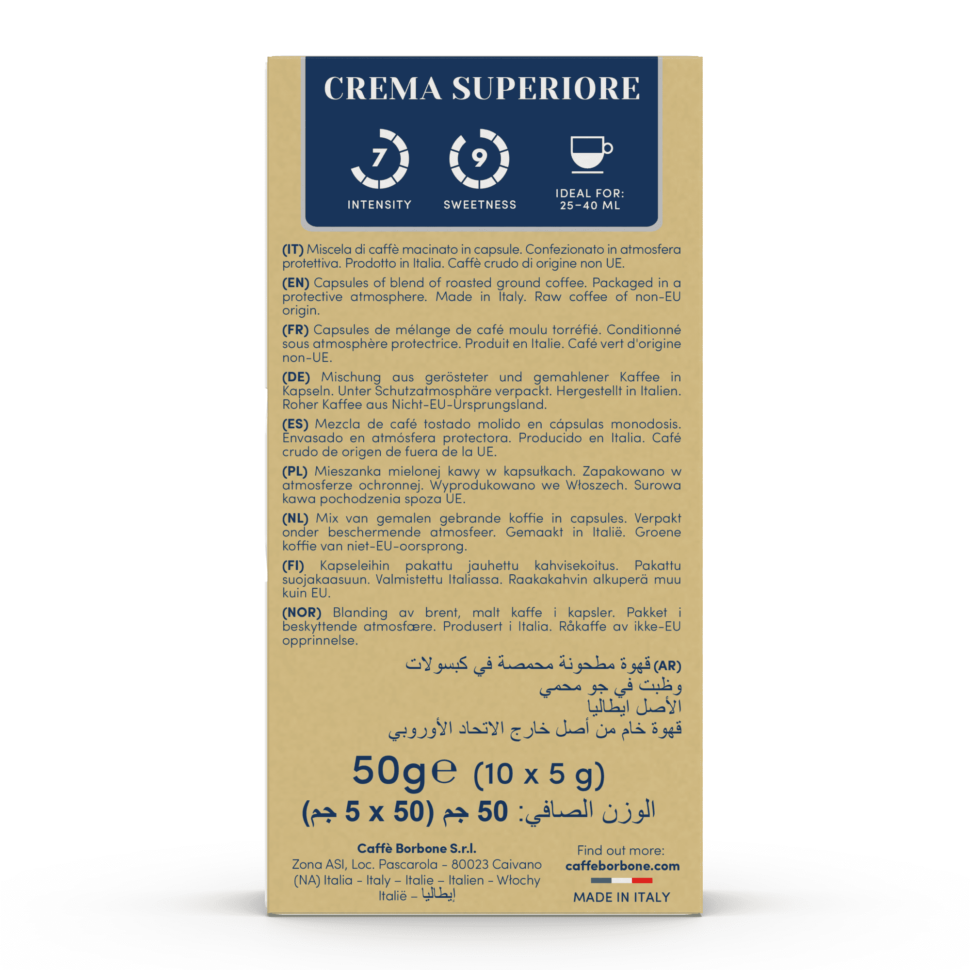 Caffè Borbone Crema Superiore, Medium Roast Nespresso Compatible Aluminum Coffee Pods - 100 Count (10 packs of 10)