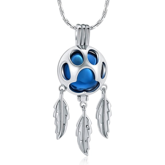 Hollow Dream Catcher Pet Cremation Jewelry Dreamcatcher Cremation Jewelry for Ashes Stainless Steel Paw Print Urn Locket Pendant Memorial Urn Necklace for Women for Loved Ones Keepsake Gift