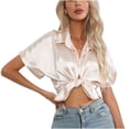 thumbnail image 2 of Fiudx Ropa de Mujer Blusas y Blusas con Cuello En V de Color Sólido de Manga Corta Casual a La Moda para Mujer, 2 of 7