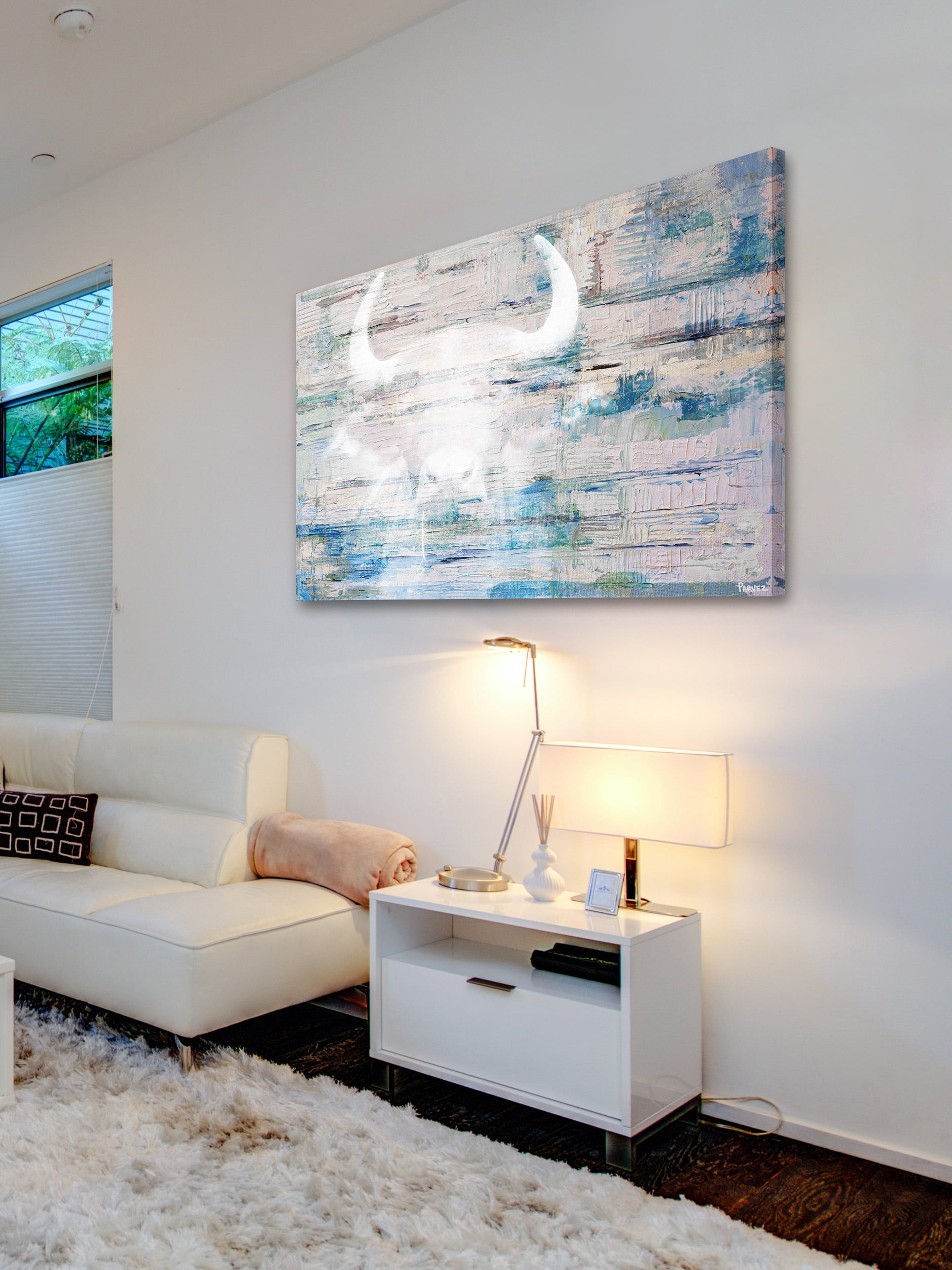 "White Bull Shadow" Painting Print on Wrapped Canvas