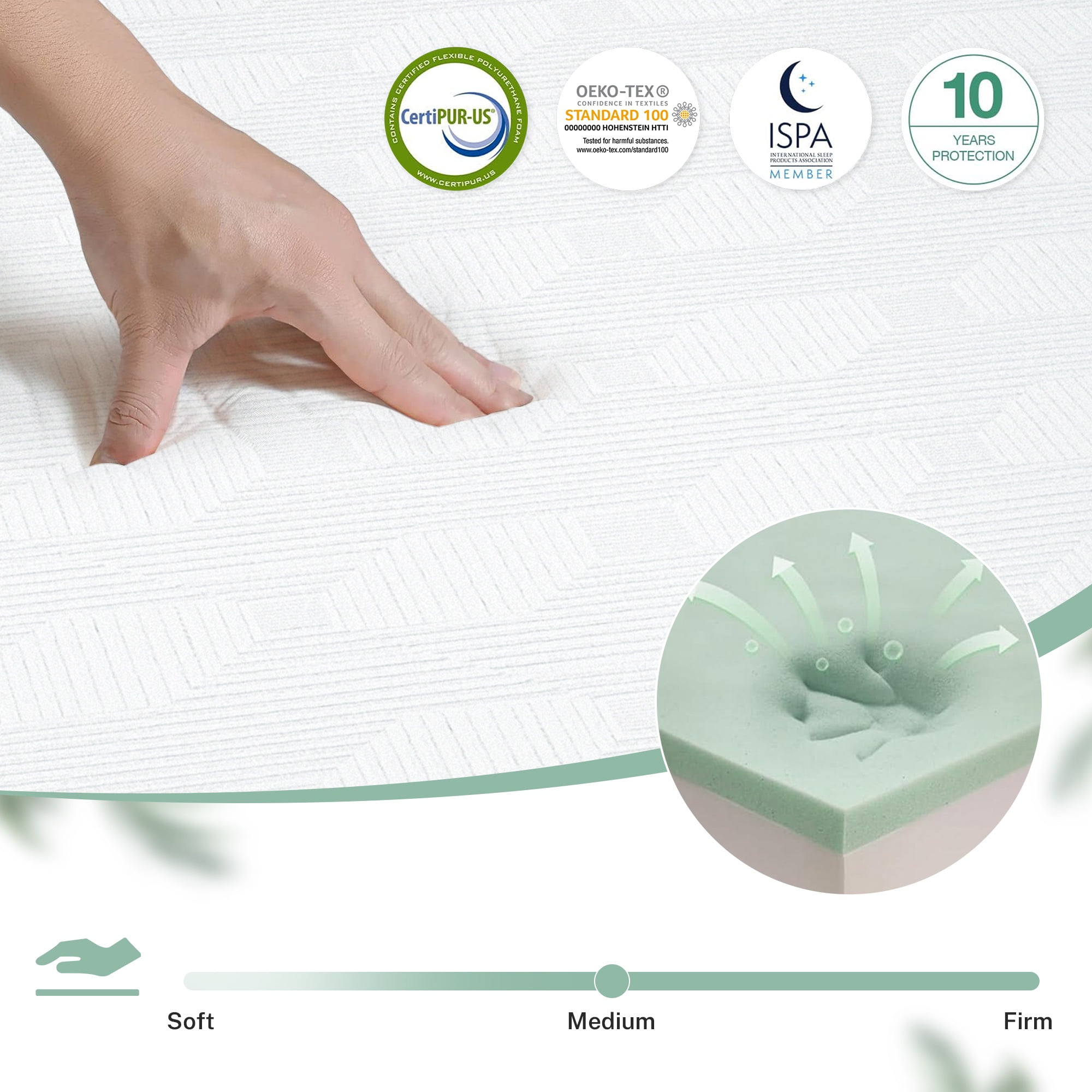 PORKISS 8in Cooling Gel Green Tea Memory Foam Mattress, Medium Firm, King