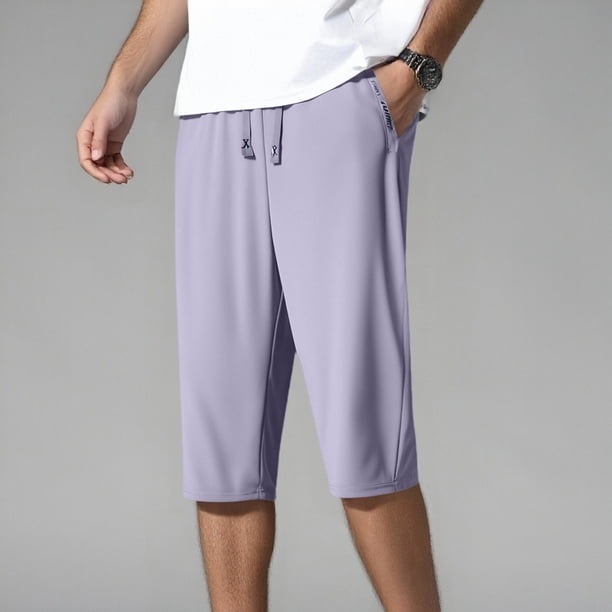 WILLBEST Pantalones Cortos para Hombre, de Seda de Hielo 3/4, de Verano, Ligeros, Holgados, Deportivos, Informales, de Talla Grande, Cómodos y Relajados.