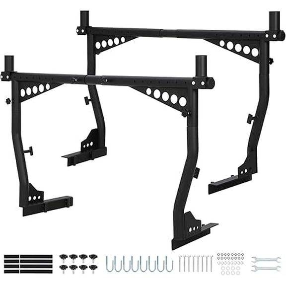 Universal Steel Truck Ladder Rack, 1000 Lbs Capacity Adjustable Pickup Bed Rack, 52"-82" Crossbar for Kayak, Lumber, Ladder, Rooftop Tent, Surfboard – No-Drill Heavy Duty Rack for Trucks