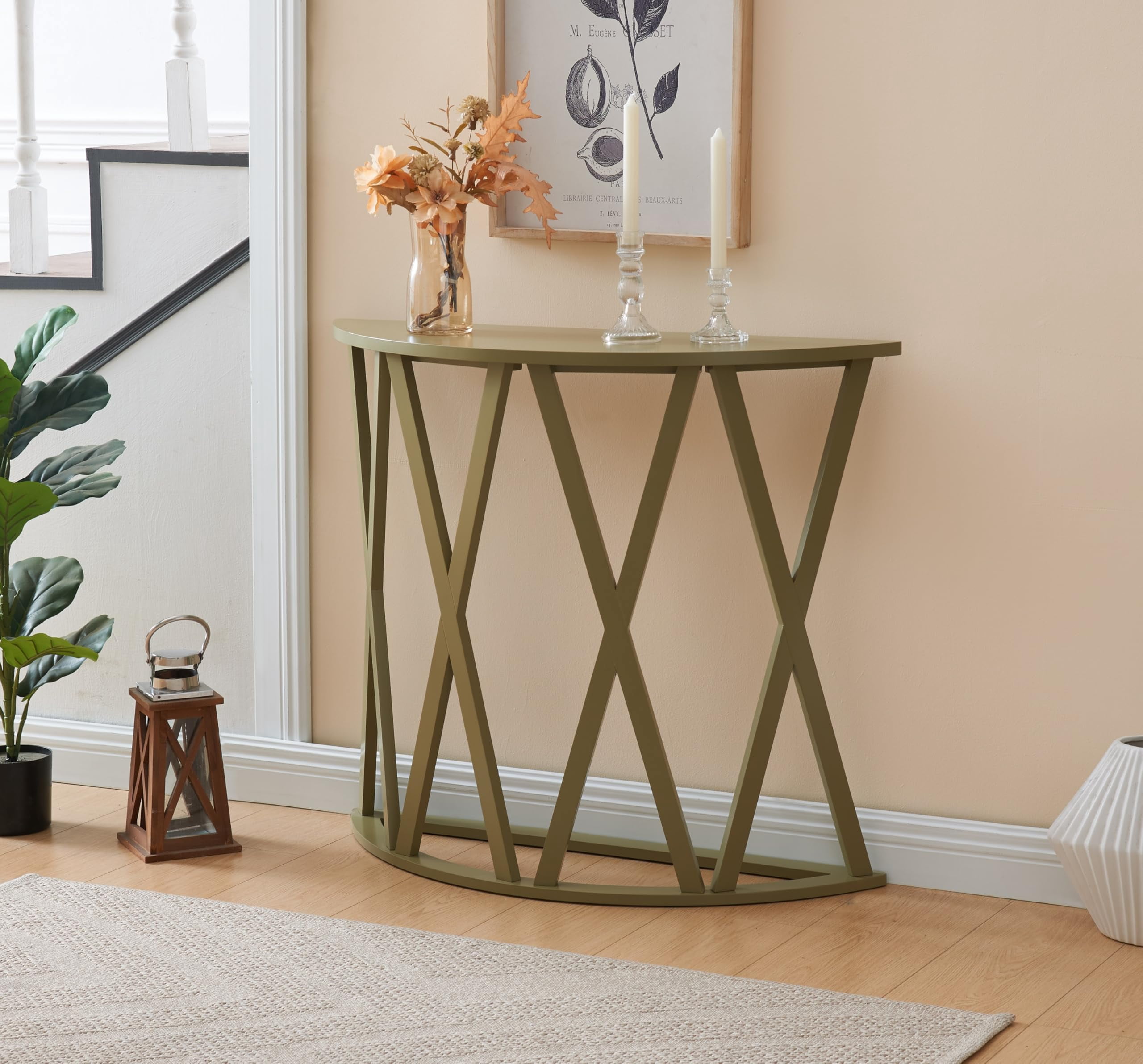 Kings Brand Furniture Vienna Half Moon Wood Console Table for Entryway, Accent Sofa Table for Living Room, Hallway, Foyer, Entrance, Lemon Pepper