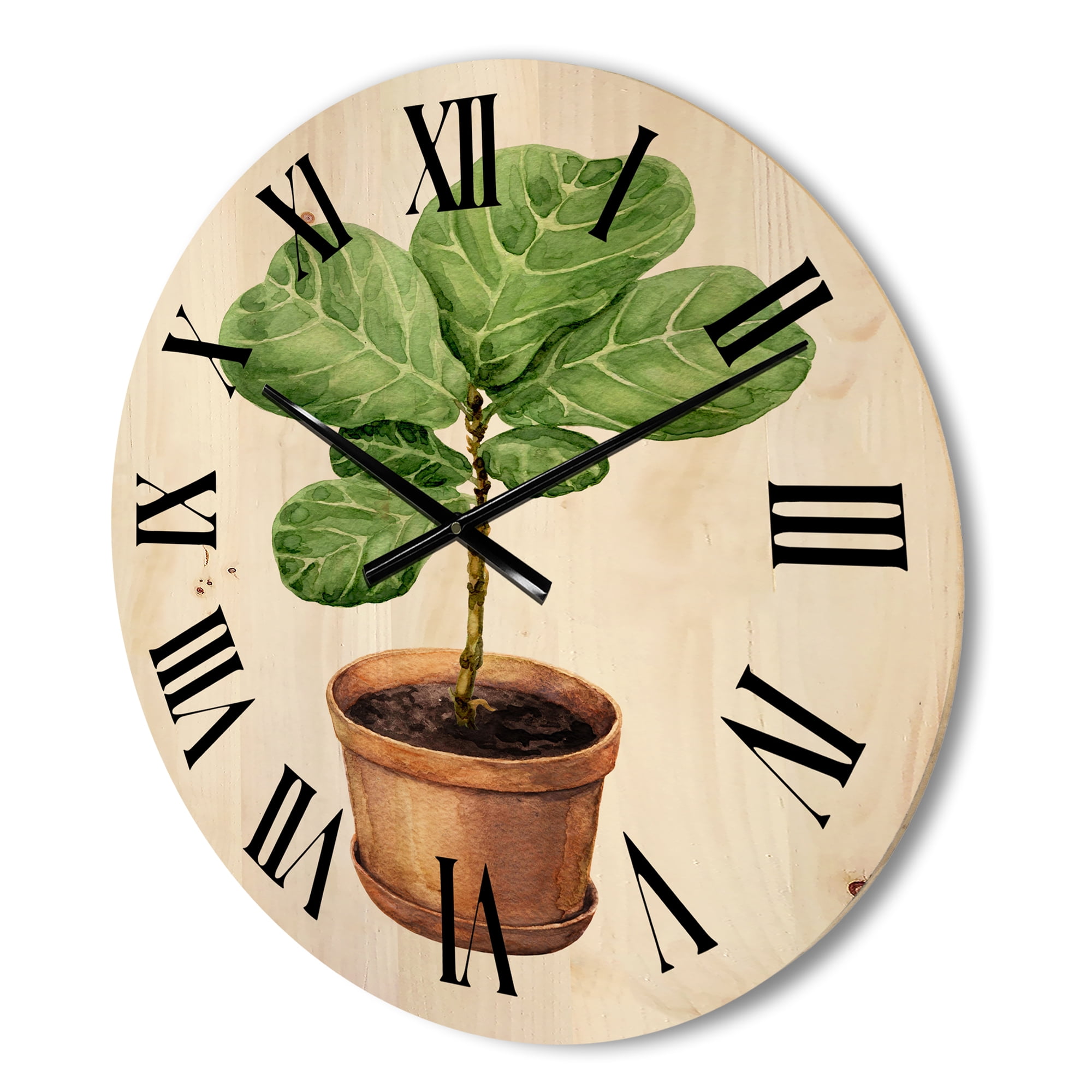 Designart 'Ficus Lyre Plant In Clay Flowerpot' Traditional Wood Wall Clock