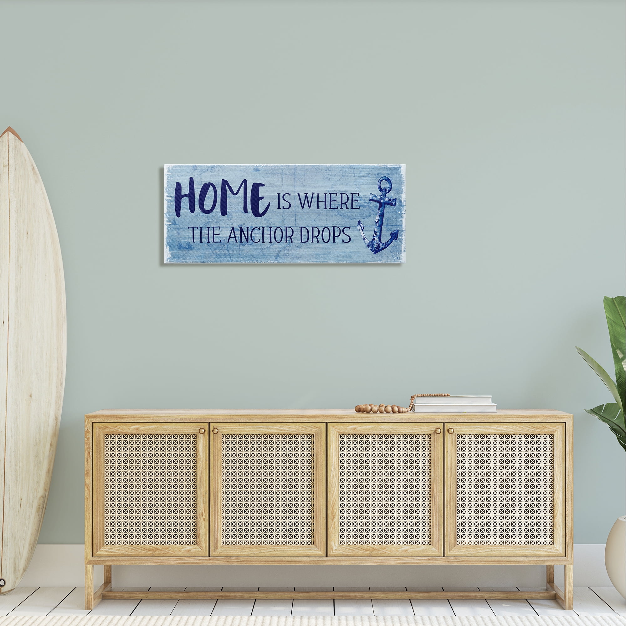 Stupell Industries Home Is Where Anchor Drops Nautical Beach Phrase Graphic Art Gallery Wrapped Canvas Print Wall Art, Design by Susan Jill