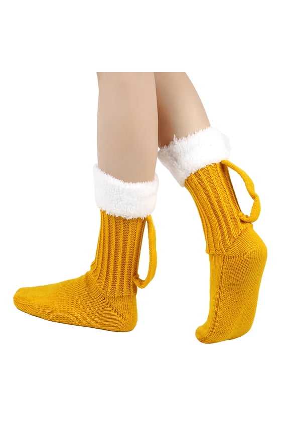 1 Pair Beer Mug Socks Thick Plush Knitted Winter Floor Socks Mid-tube Keep Warm Anti-slip Carnival Holiday Beer Festival Socks
