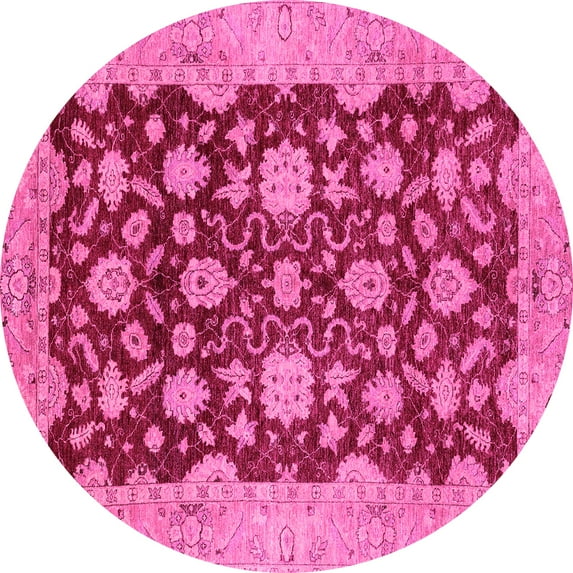 Ahgly Company Indoor Round Abstract Pink Modern Area Rugs, 5' Round