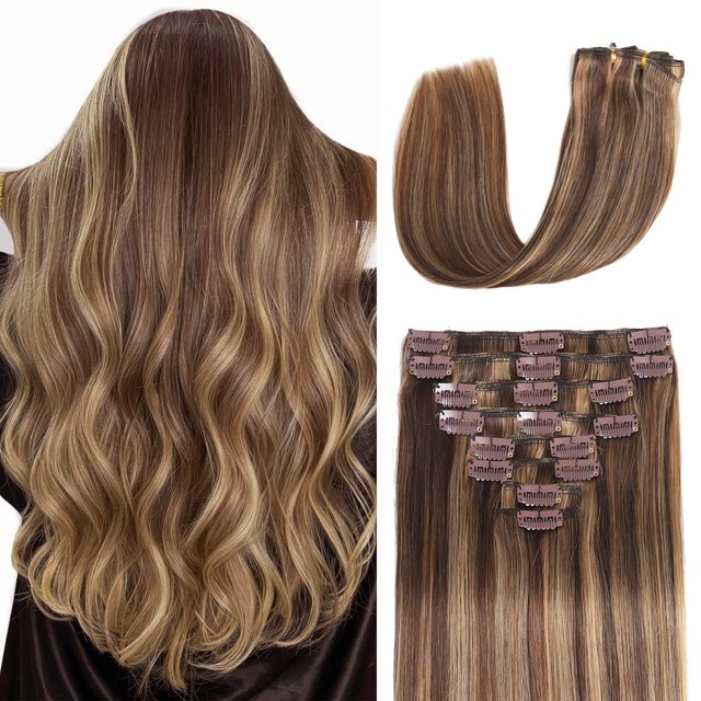 Extensiones de cabello humano real Gampacy con clip, 20 cm