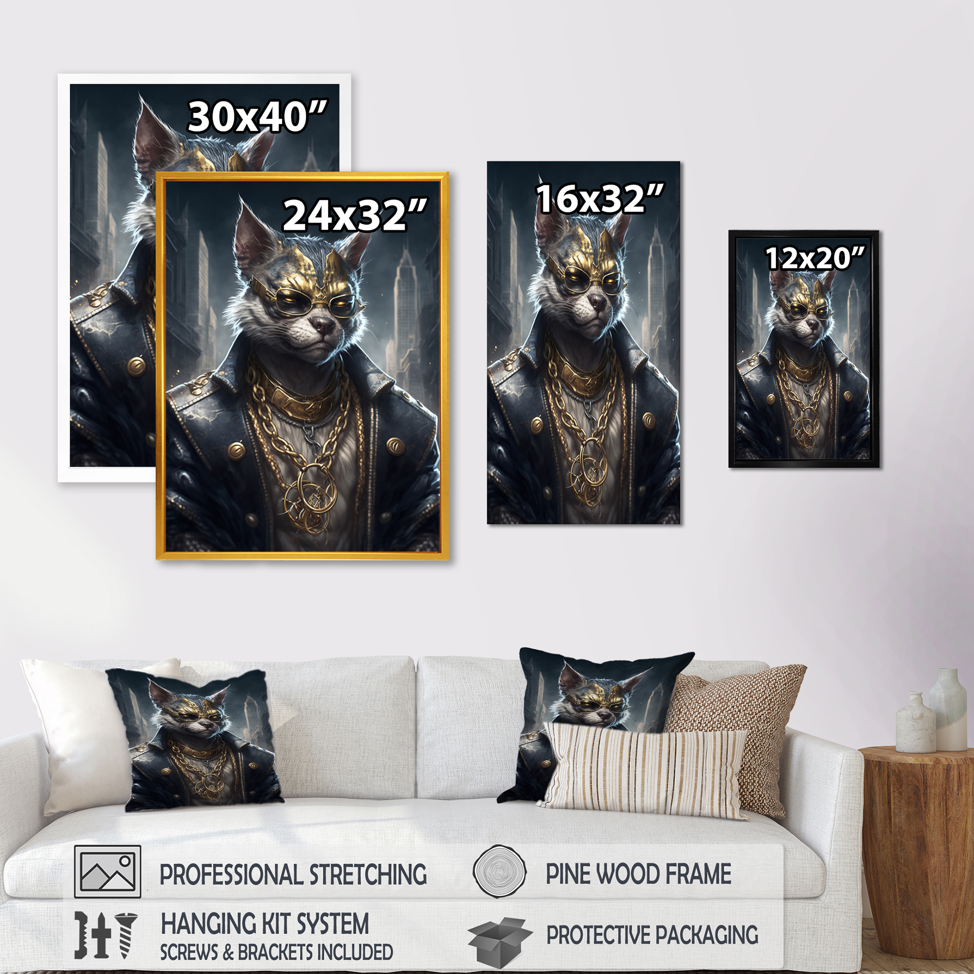 Designart Gangster Tough Cat I Canvas Wall Art