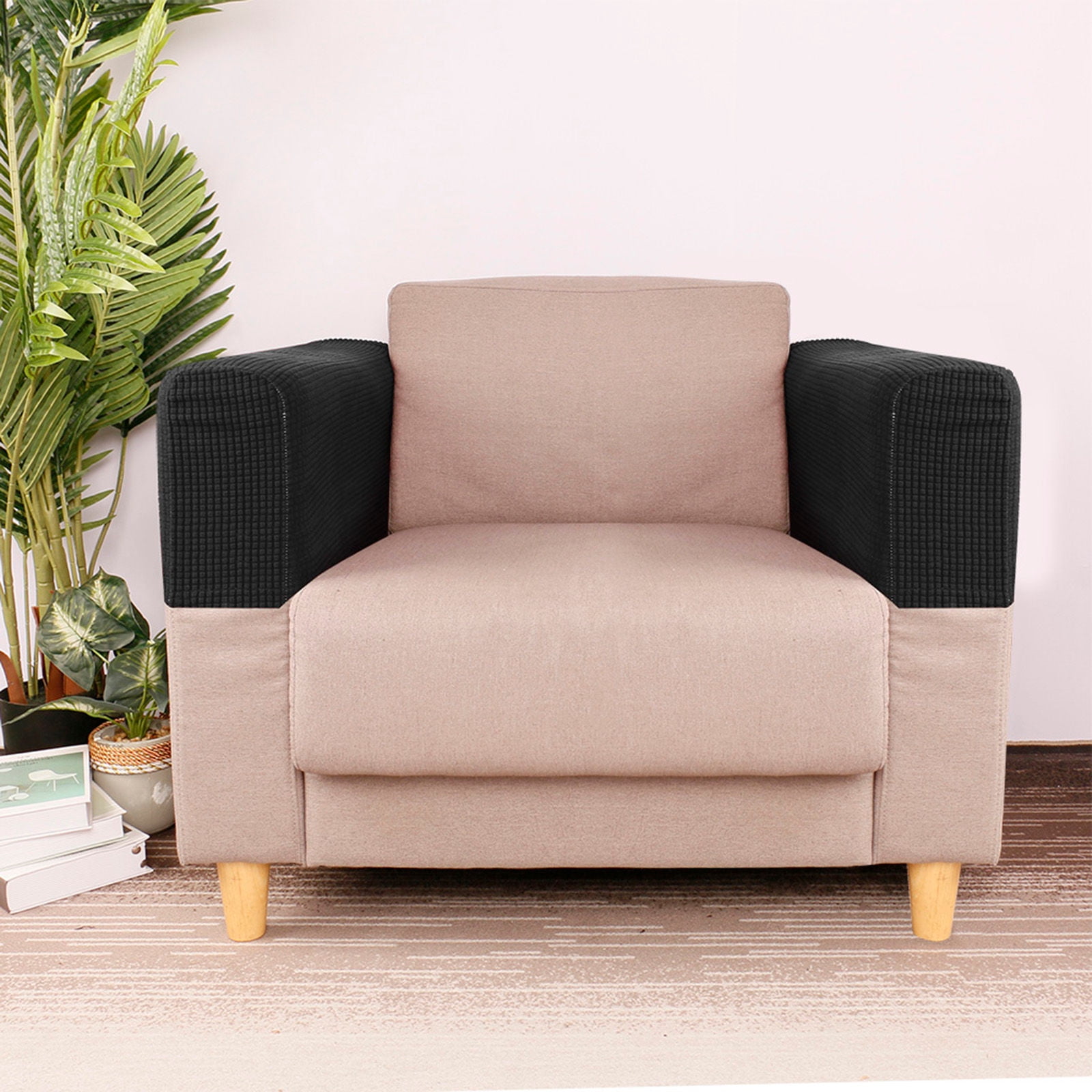 Stretch Armrest Covers, Anti-Slip Couch Arm Cover Washable Armchair Slipcover for Recliner Sofa Sofa Arm Protector Furniture Protector for Pets-black-2 pcs