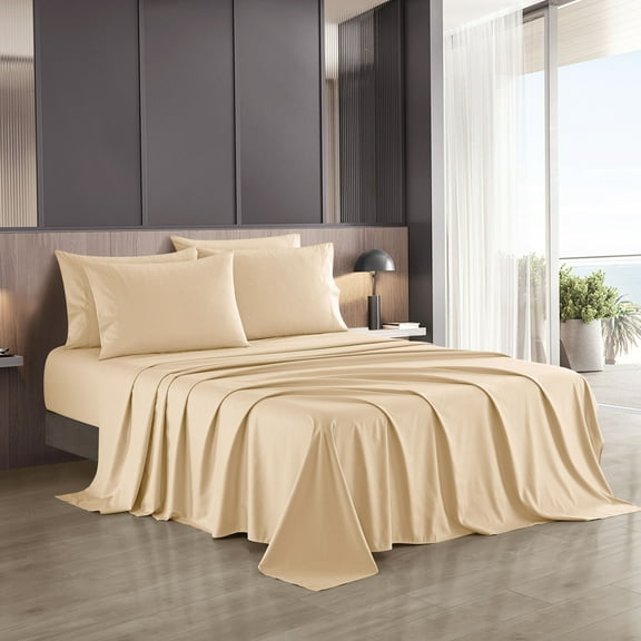Nanshing Luxury Embossed 6-Piece Ultra Soft Sheet Set Beige - Full