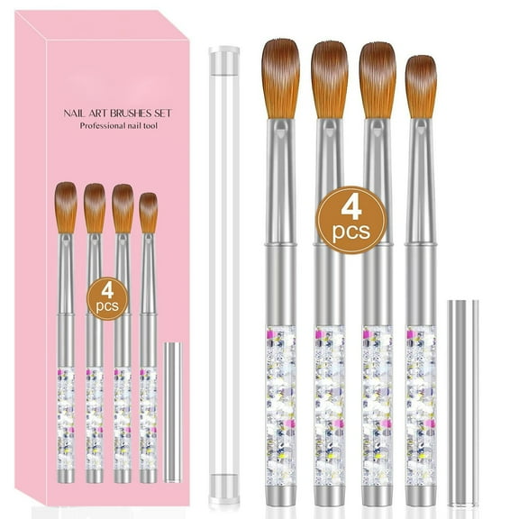 HHBEAUTY 4 PCS Acrylic Nail Brush, 3D Art Nail Brush, Art Design Powder Nail Brush Pen for Nails Extension & Carving, Acrylic Application Tools