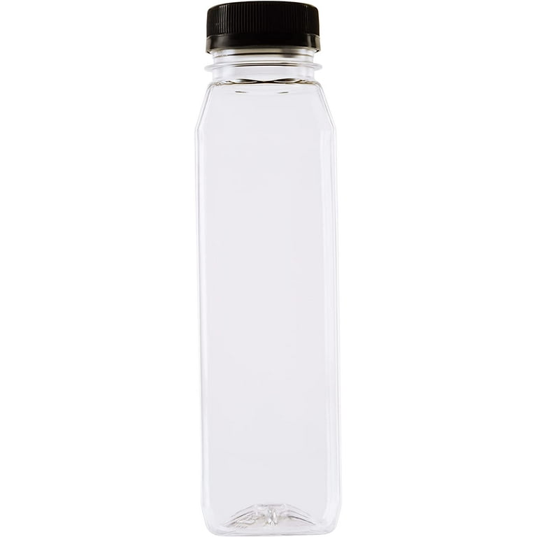 50 Pack) 12oz Empty Clear PET Plastic Juice Bottles with Black