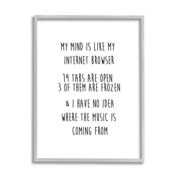 Stupell Industries Mind Like Internet Browser Funny Typography Painting Gray Framed Art Print Wall Art