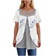 thumbnail image 1 of Mujeres de Verano Tops de Moda Casual Color Bloqueado Impreso Cuello en V Grande de Manga Corta, Blusa Ligera Y Elegante, 1 of 7
