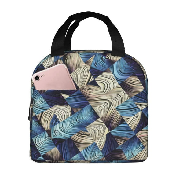 Vsdgher Abstract Blue Squares Lunch Bag, Lunch Box for Women Adult Men, Lunch Tote Insulated Cooler Lunch Container for Work/Office/Picnic/Travel