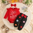 thumbnail image 2 of JIAYUE Baby Girls3-Piece Outfit Letter Print Ruffle Long Sleeve Bodysuit Floral Decor Pants Bow Headband Set For Casual Wear,6-12 Months, 2 of 8