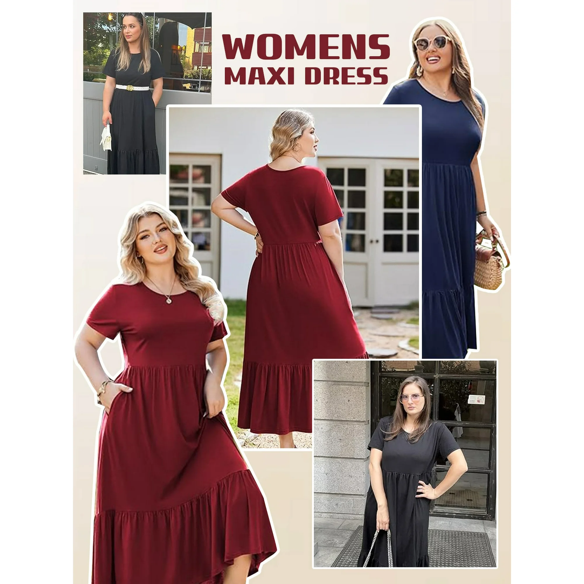 Mengpipi Women's Plus Size Tiered Maxi Dress with Pockets photo 6