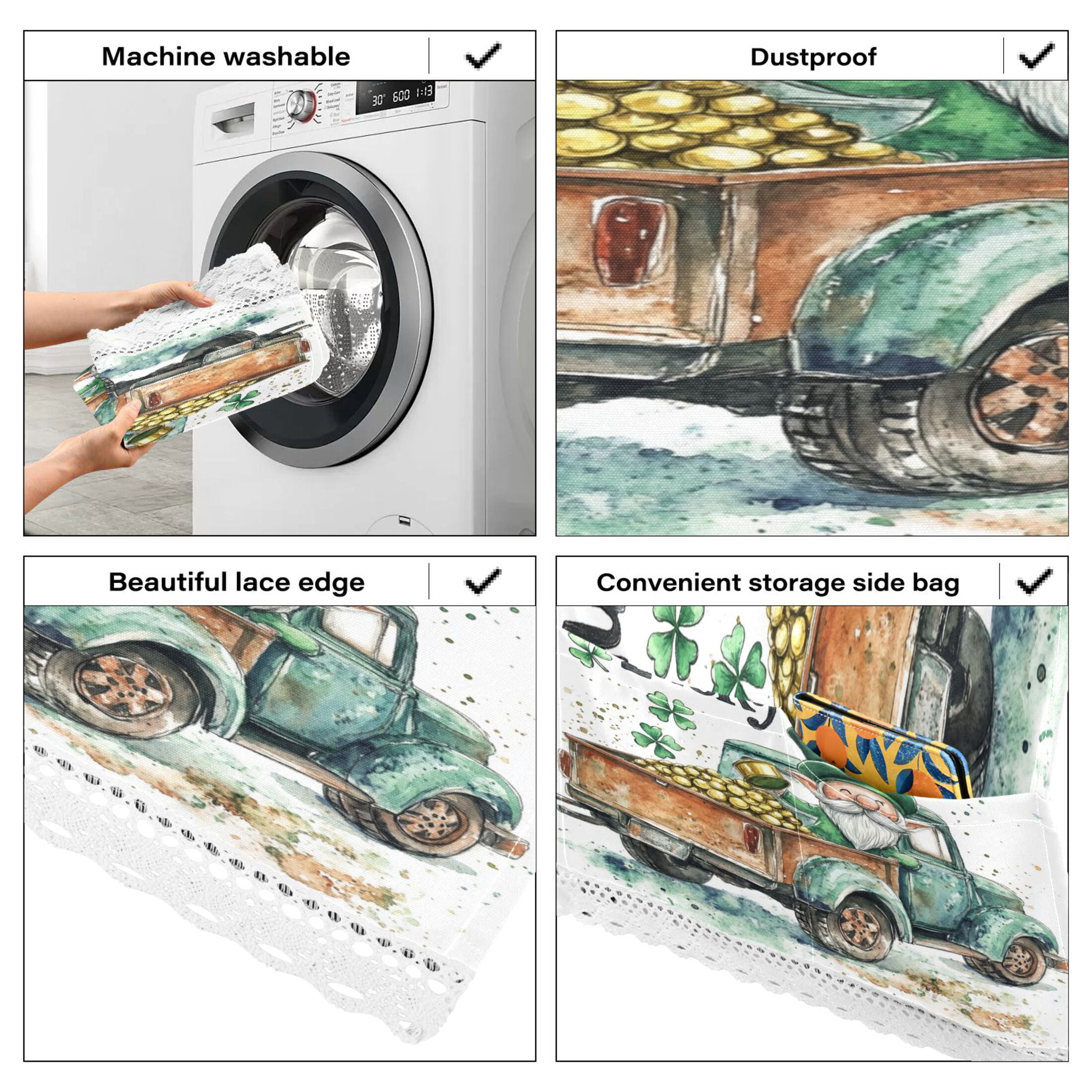 WOBOGO St Patricks Day Lucky Car Washing Machine Cloth Dryer Refrigerator Top Cover Protective Non-Slip Mat For Kitchen Laundry