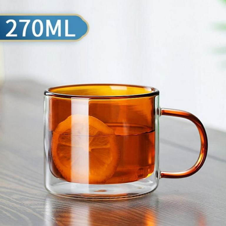 Clear&Colorful Double Walled Glass Coffee Mug (9oz), Insulated Coffee Mug  with Handle for Hot&Cold Drink, Clear Glass Cup for Latte, Cappuccino, Tea
