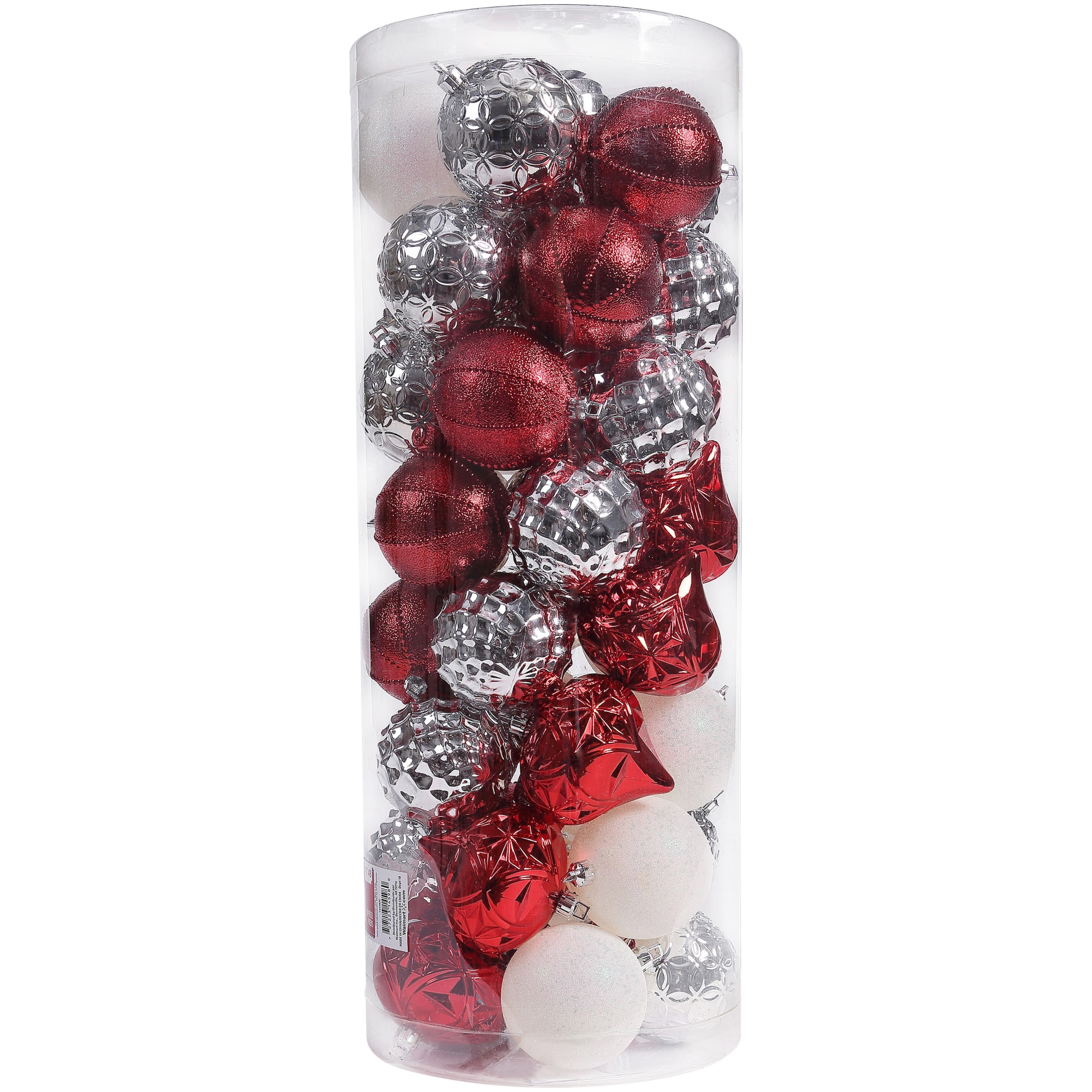 Holiday Time Shatterproof Ornaments Red Silver 50 Count Holiday Time Shatterproof Ornaments Red Silver 50 Count
