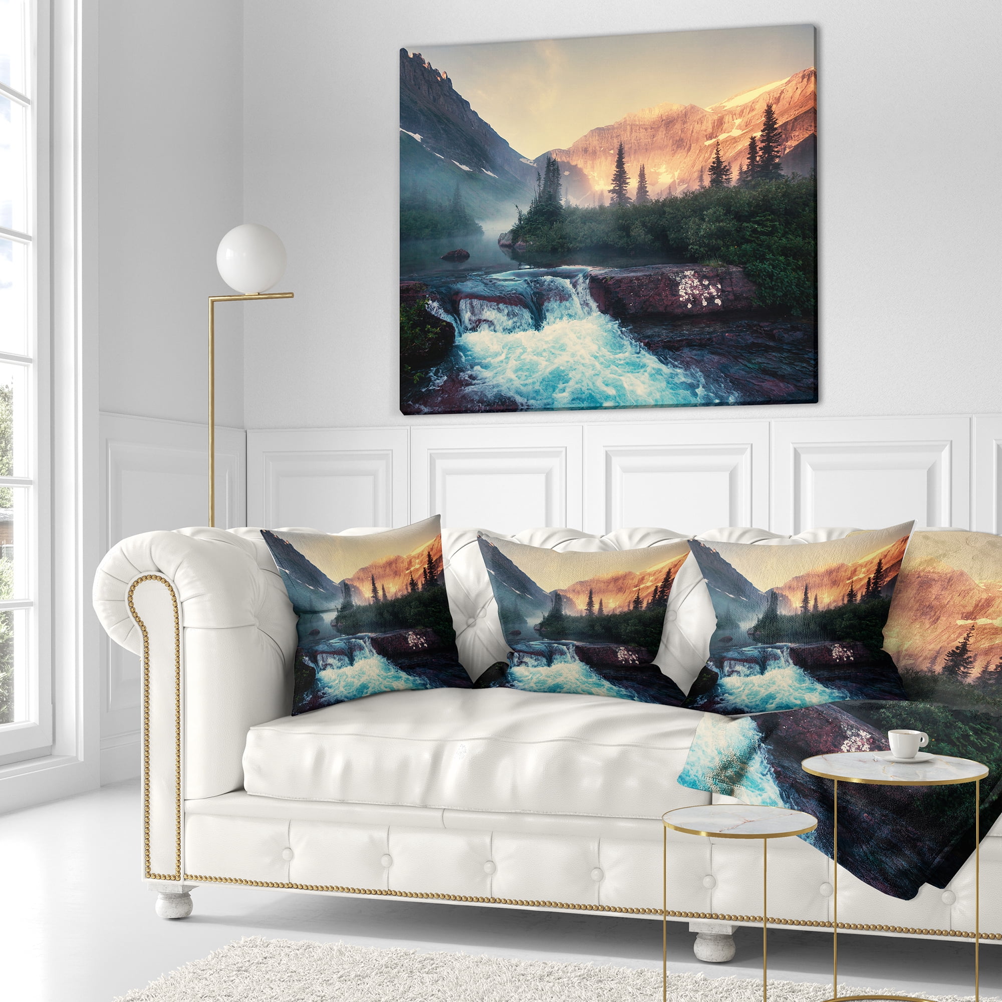 Designart Glacier National Park Montana - Landscape Printed Throw Pillow - 16x16