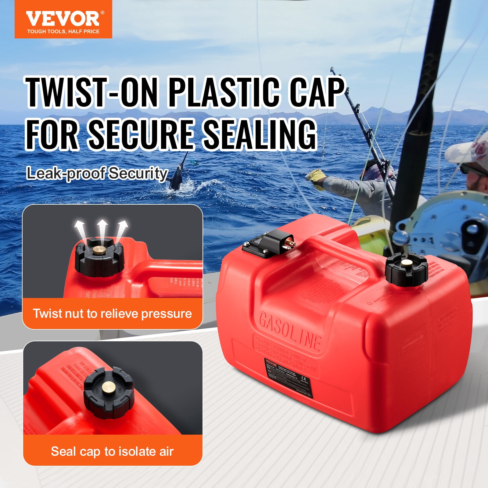 VEVOR Boat Fuel Tank, 3.17-Gallon/12-L Marine Outboard Transfer Tank, Transfer Tank with 9.8ft Hose, Gauge for Outboard Engine, Yacht, Fishing Boat, Deck, Red