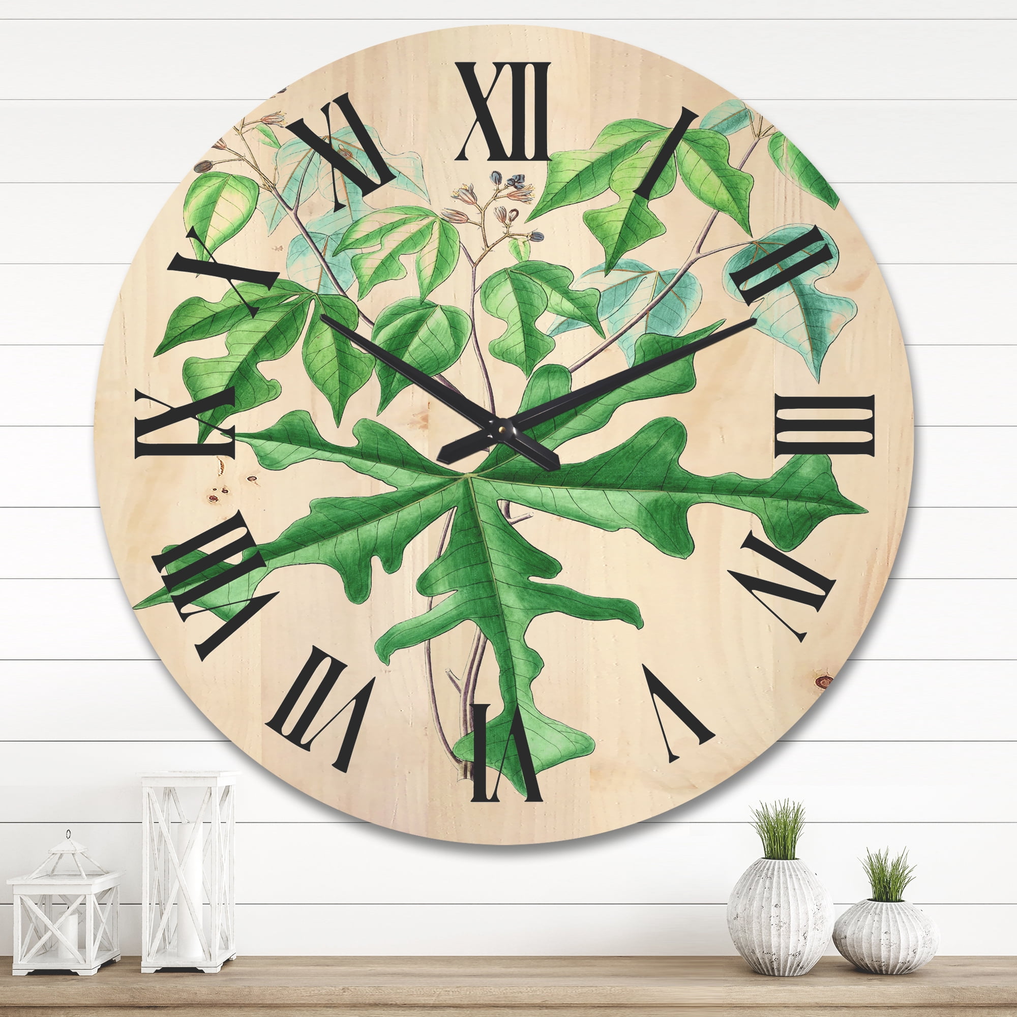 Designart 'Ancient Drawing of Wild Plants' Traditional Wood Wall Clock