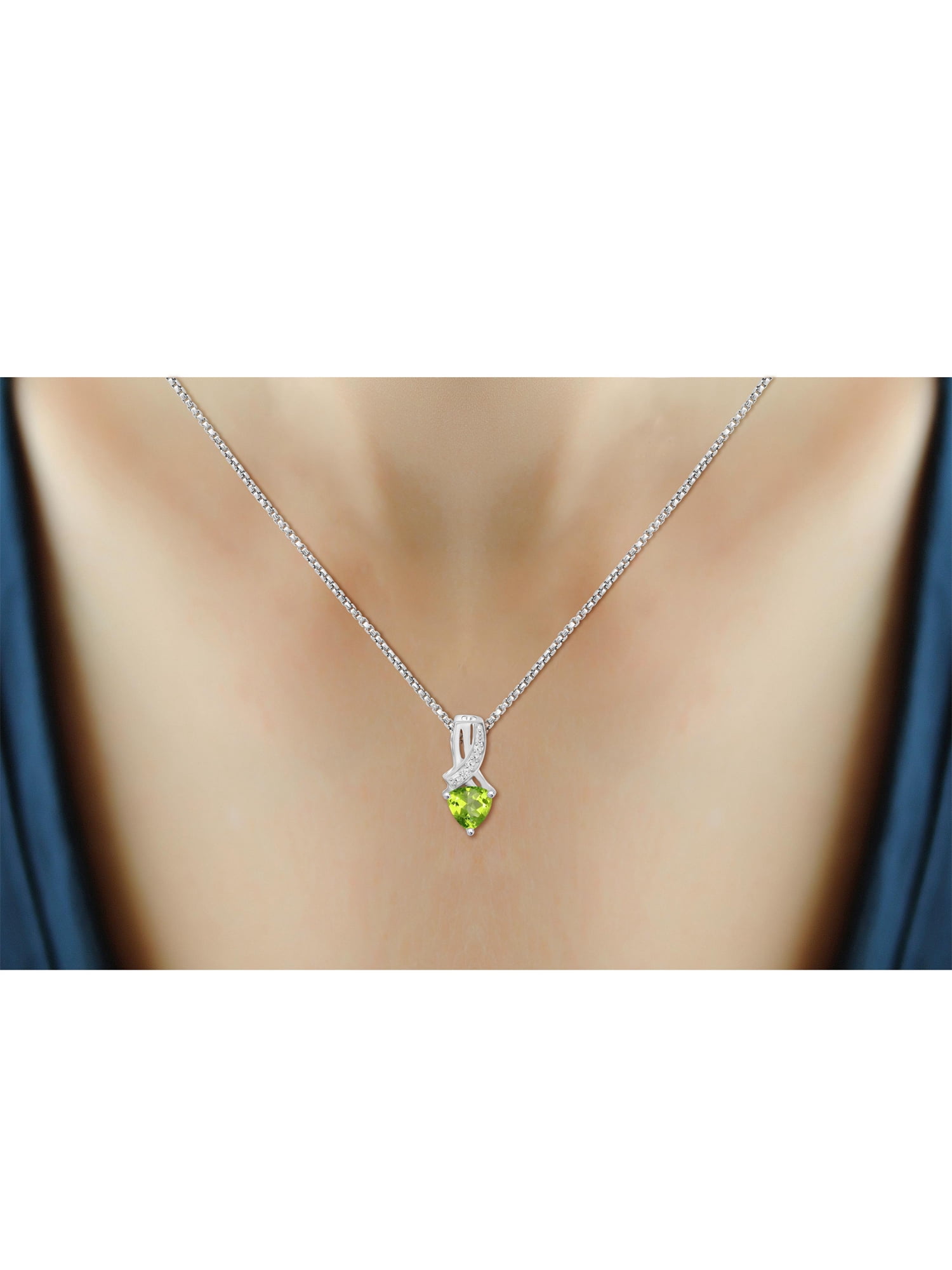 JewelersClub Silver Necklaces for Women –Silver Necklace for Women .925 Sterling Silver – Peridot Necklace Centerpiece, White Diamond Accents – Hypoallergenic Pendant