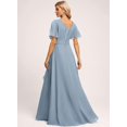 thumbnail image 2 of Vestido de dama de honor Deamify, talla grande, de gasa, cuello en V, 2025, verde azulado, 2 of 7