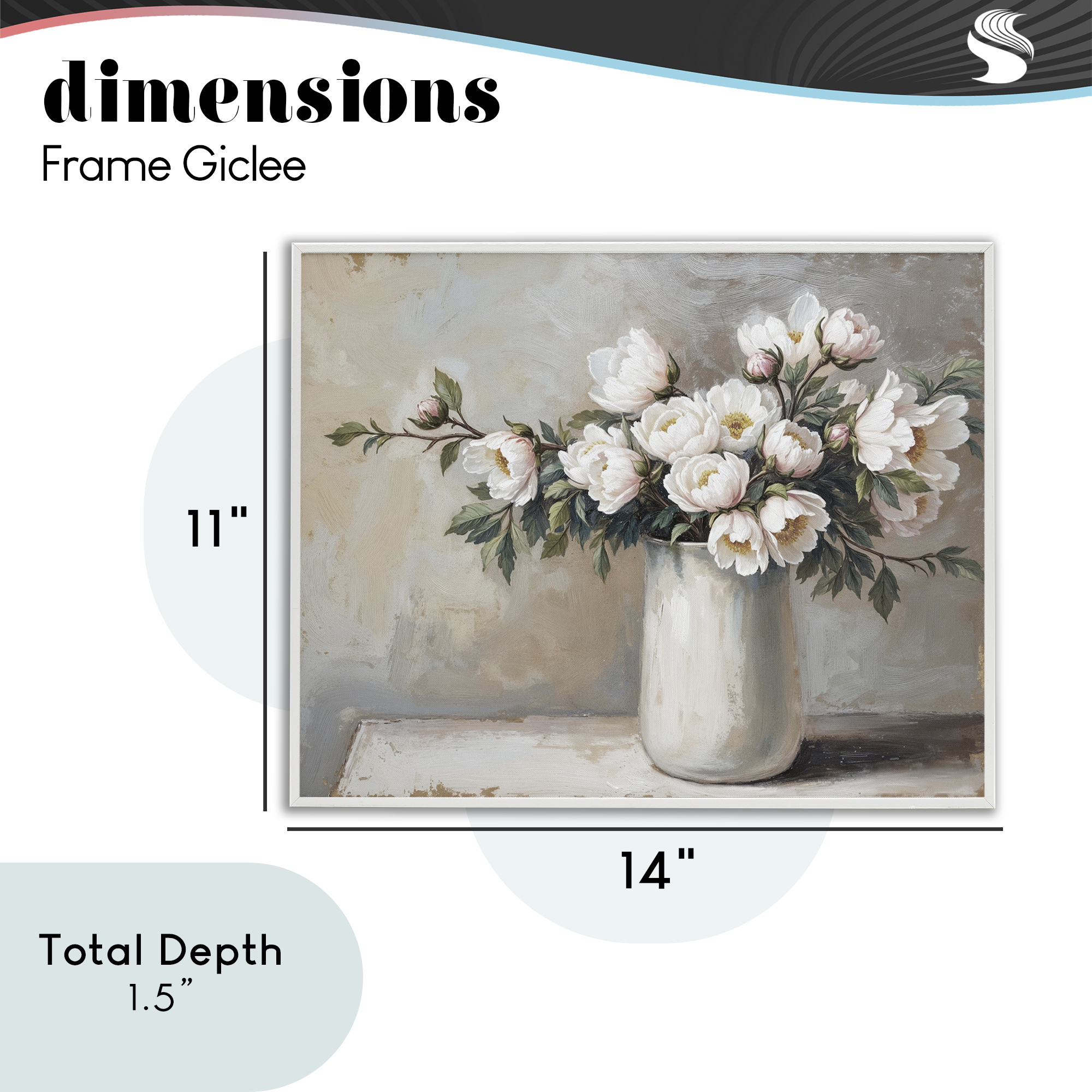 White Flowers in Vase Still Life White Framed Giclee Art, design by Lettered and Lined