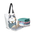 thumbnail image 2 of FORMRS Womens Canvas Tote Bag with Zipper Inner Pocket Shoulder Handbag, Blue Cute Cat, 2 of 7