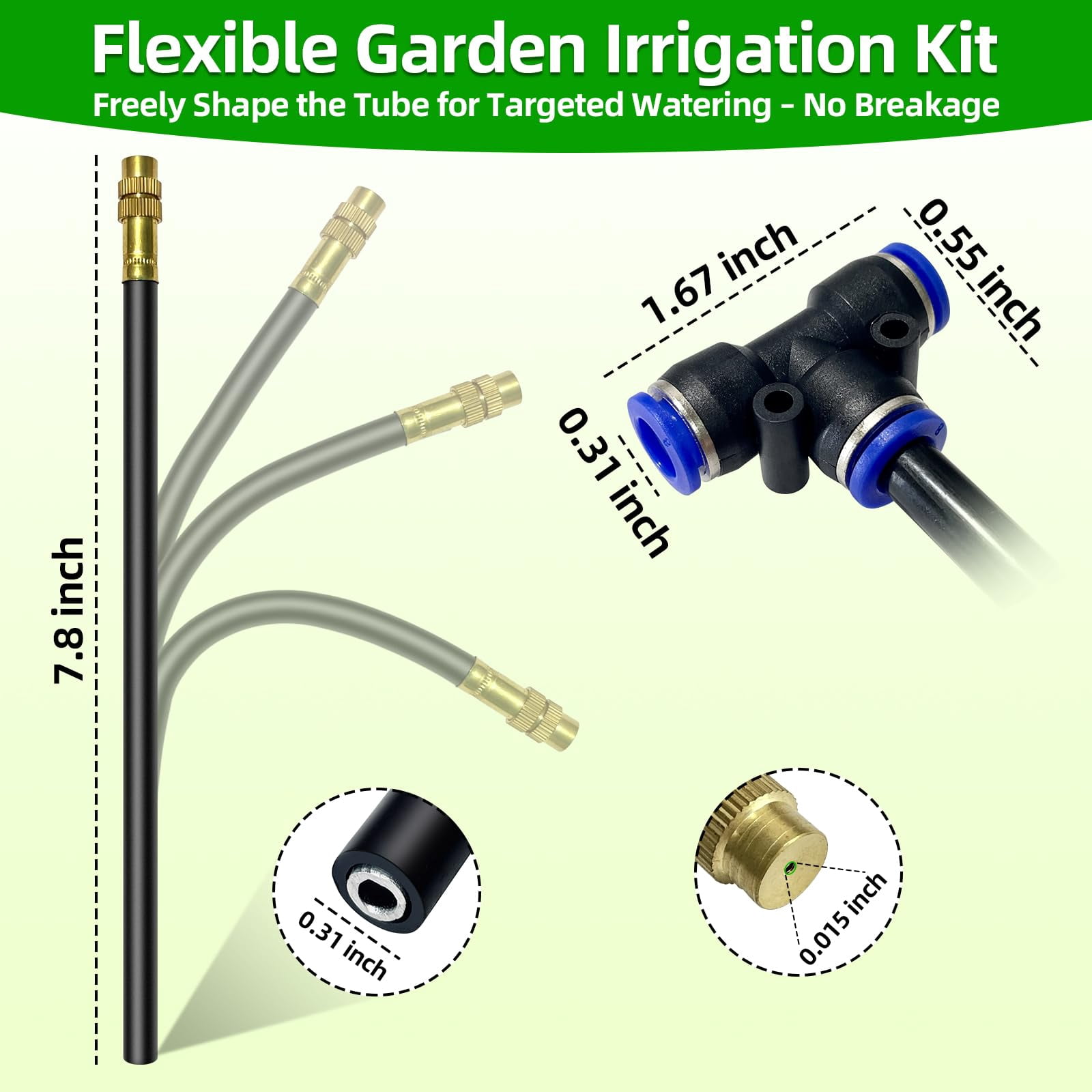 60 Ft Drip Irrigation System For Garden - Kit With 19 360°adjustable Copper Nozzles Hose  Automatic Atomizing Plant Watering Sprinkler Yard Lawn Greenhouse Potted