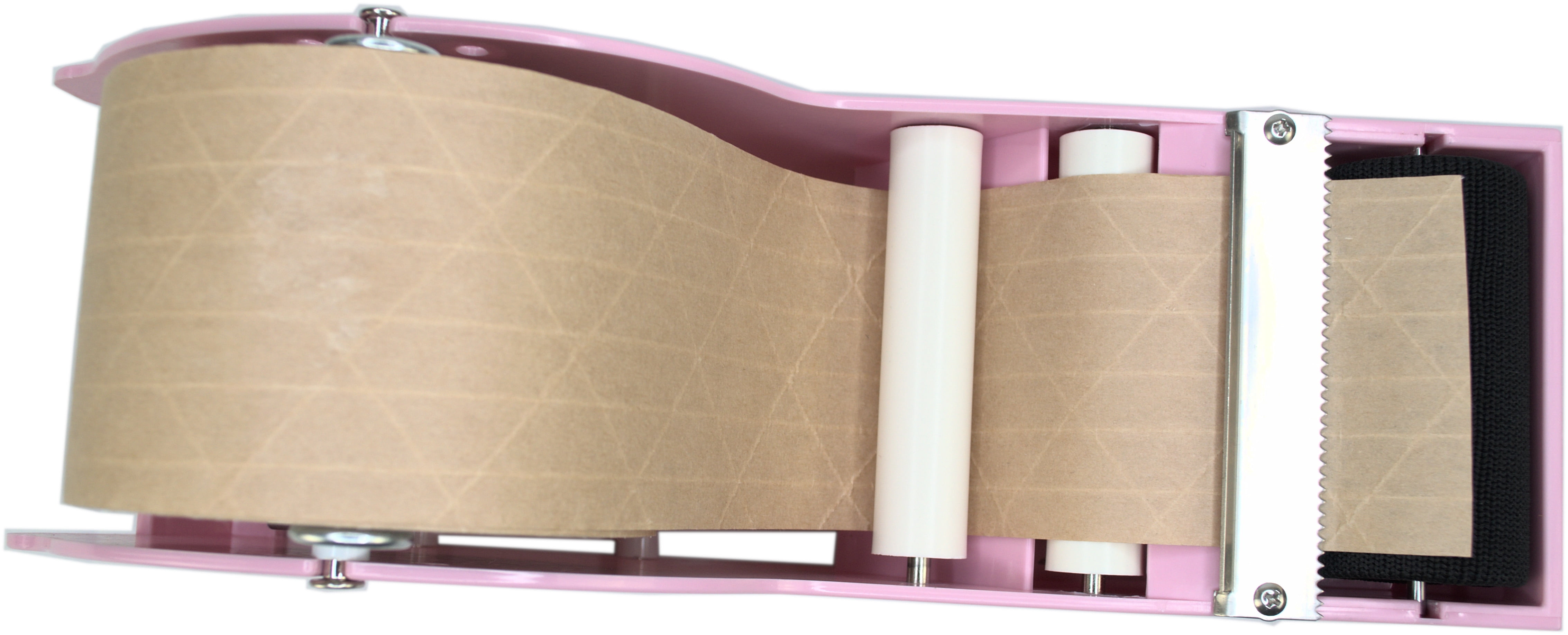 Water Activated Manual Desktop Gum Tape Dispenser Pink with Reinforced Kraft Paper Gummed Tape 2.75In x 75 feet Eco Friendly for Sealing Shipping Boxes