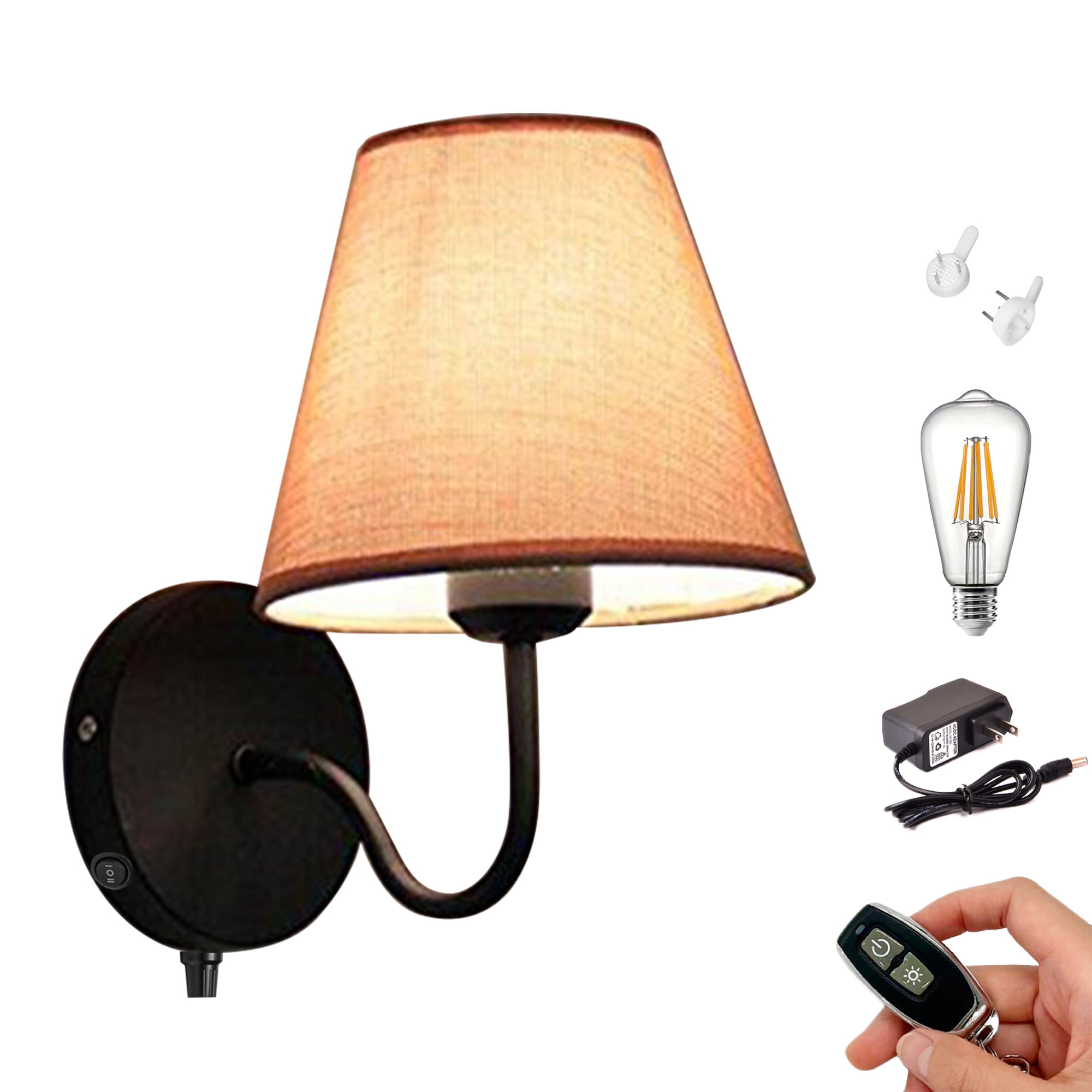 Kiven Battery Operated Wall Lamp, Modern Fabric Wall Sconces, Dimmable