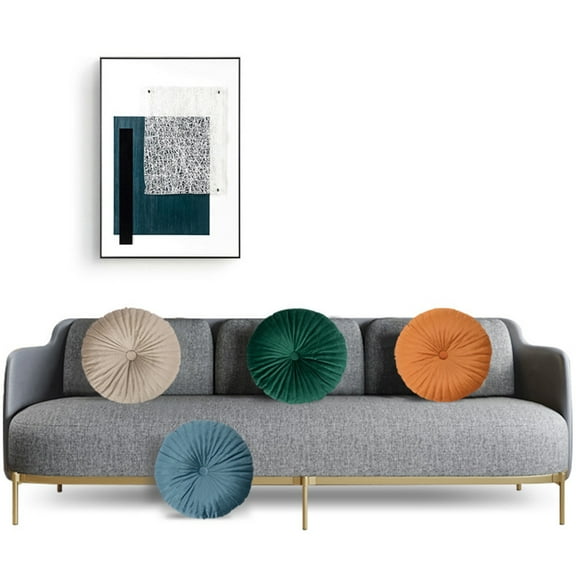 Velvet Pleated Round Pumpkin Throw Pillow Couch Cushion Pillow for Sofa Chair