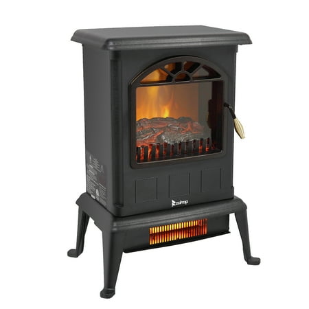zimtown 22.4”h electric fireplace stove w/realistic flame effect infrared quartz freestanding heater for indoor w/overheat & tip-over protection 2 heat settings 1000w/1500w etl certified black