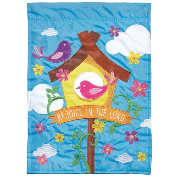 Magnolia Gardens FLAG-2064 13 x 18 in. Double Applique Rejoice In The Lord Polyester Garden Flag