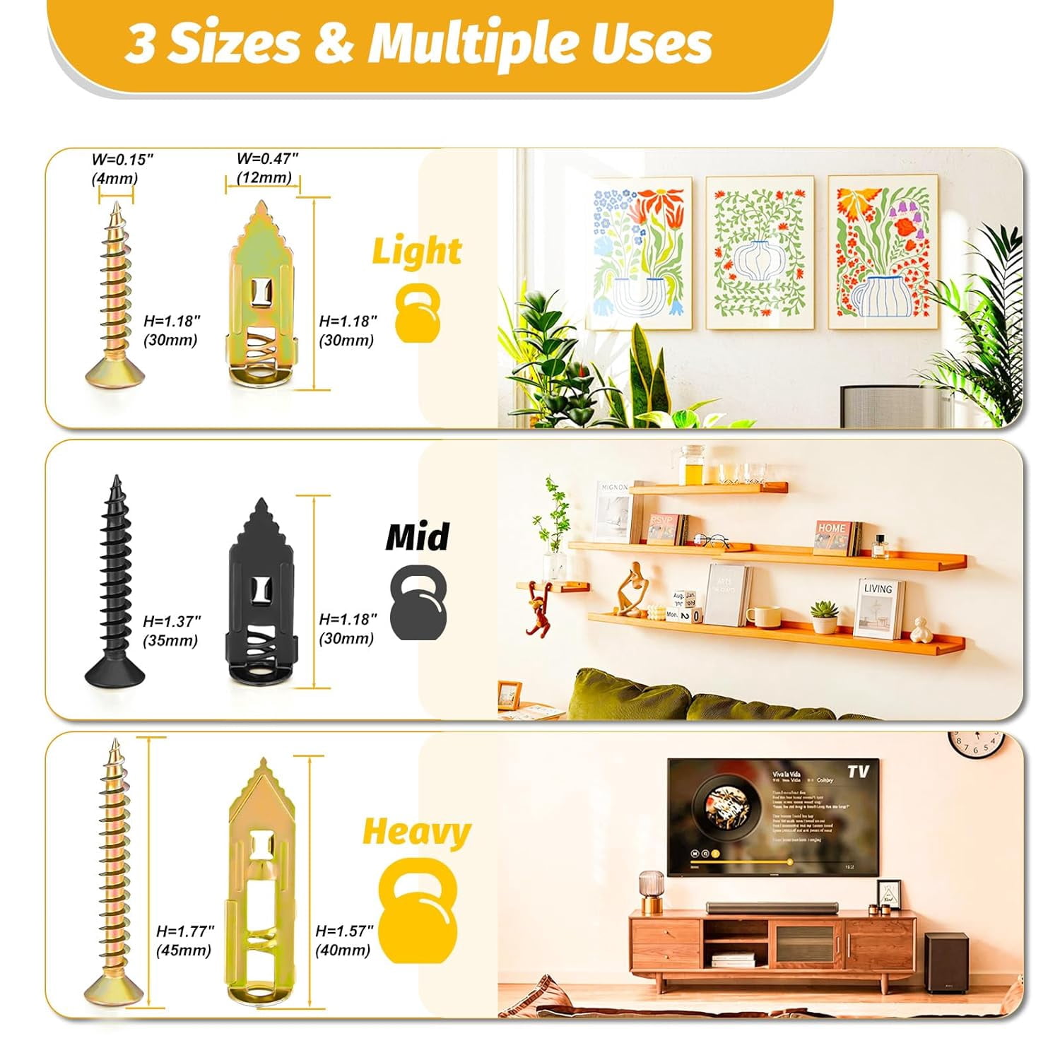 170Pcs Self-Drilling Drywall Anchors with Screws, Black Electroplated Hardened Steel Wall Anchors, No-Drill Hollow Wall Anchors for Modern Home Decor & Visible Installations