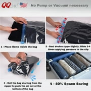 QQbed Vacuum Storage Bags with Double Seal Valve, 12 Count, Clear for Clothes and Bedding