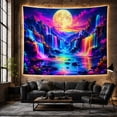 thumbnail image 6 of Glowing Neon Waterfalls on Dark Mountains with a Luminous Moon, Dreamy Fantasy for Nature Lovers, Celestial Wall Art Decor, Housewarming Gift, Tapestry Wall Hanging for Bedroom and Living Room, 6 of 7