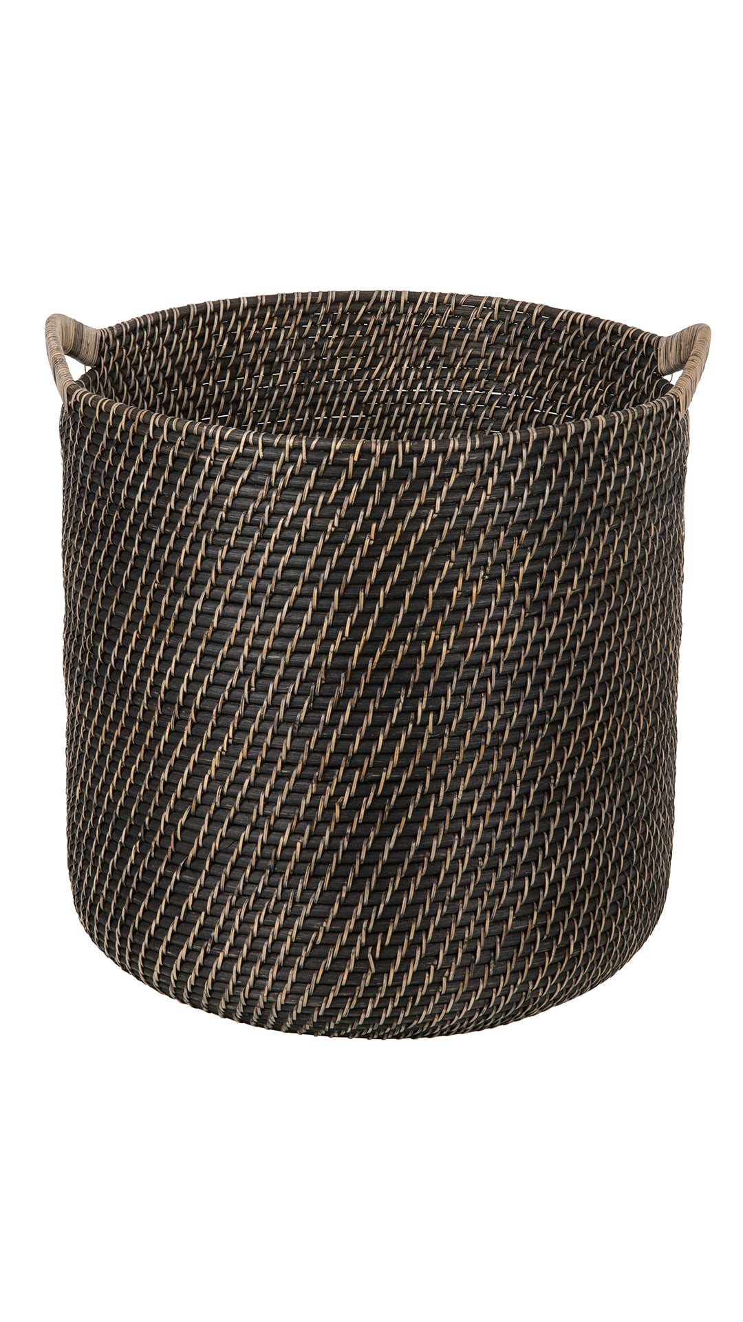 Kouboo Laguna Round Rattan with Ear Handles Basket for Organizing, Living Room, Blankets, Toy Bin, Laundry and Plants, Black Wash